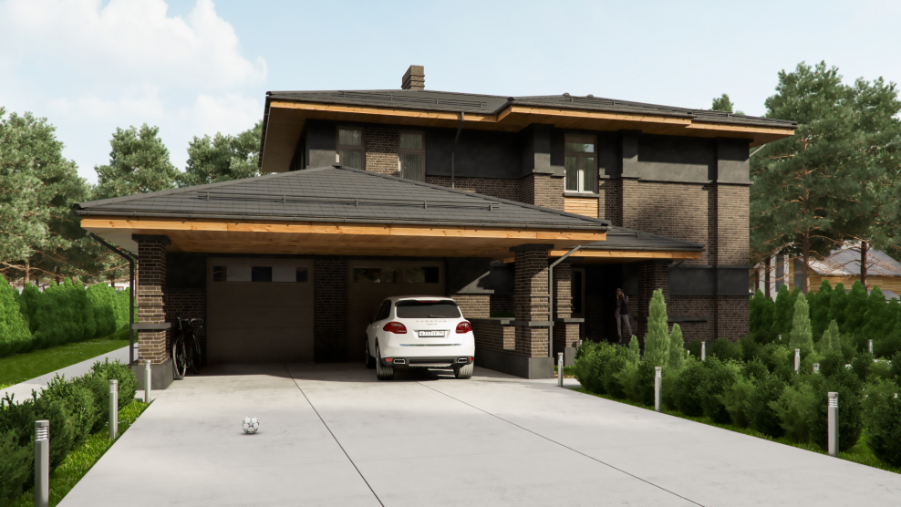 Дом в стиле Райта с гаражом