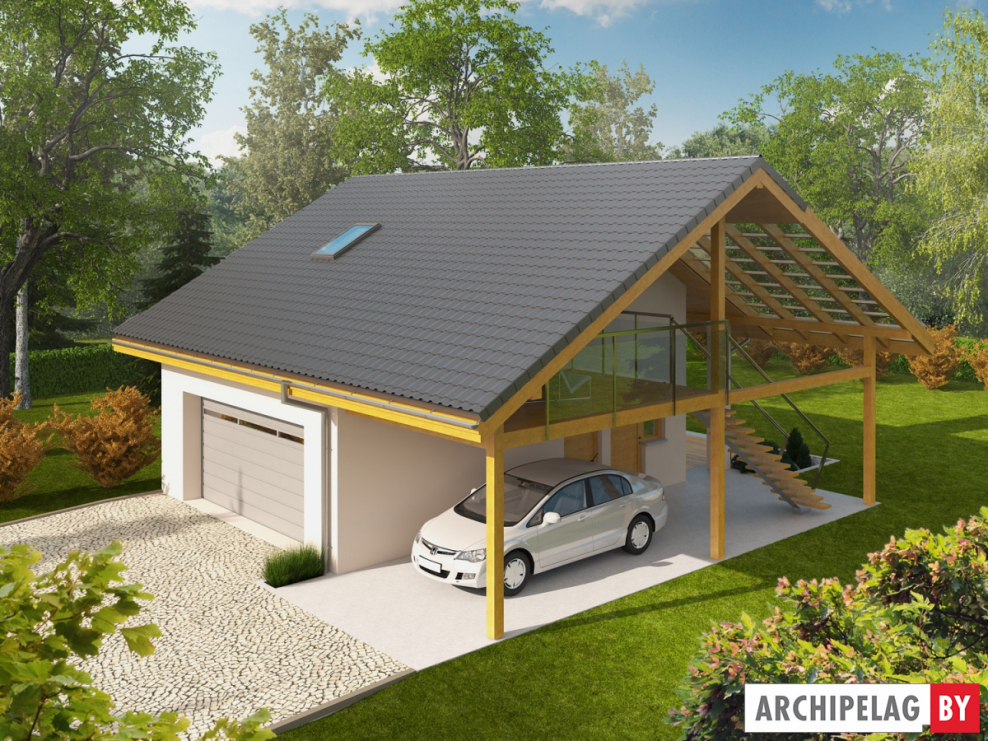 Проект гаража с навесом