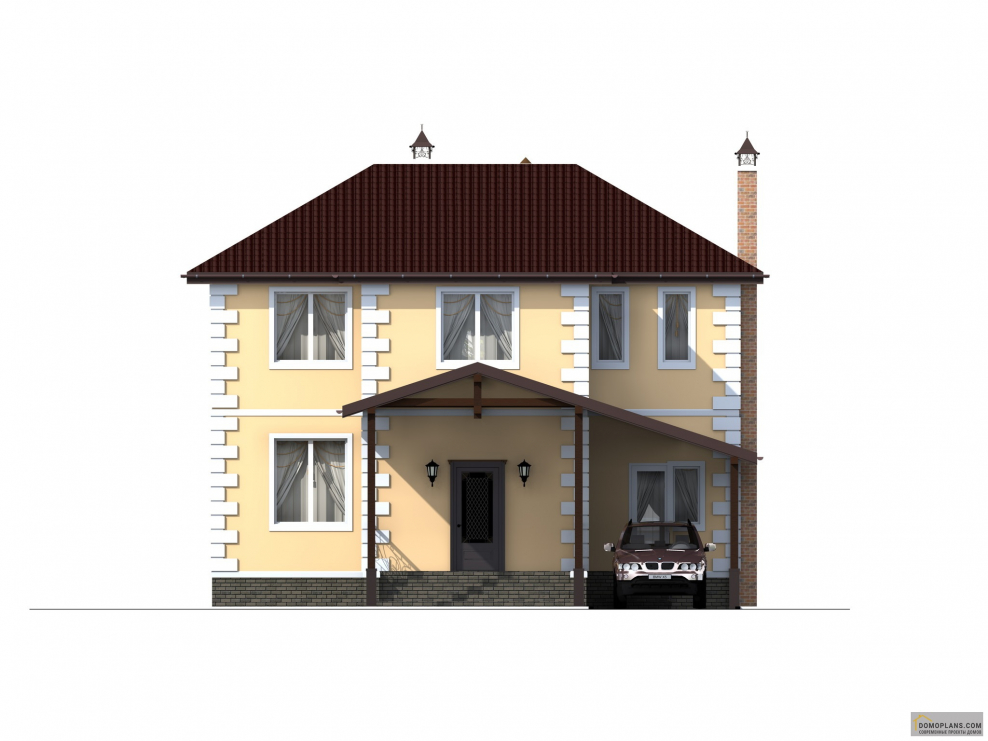 Проекты домов с навесом для машины и террасой двухэтажный