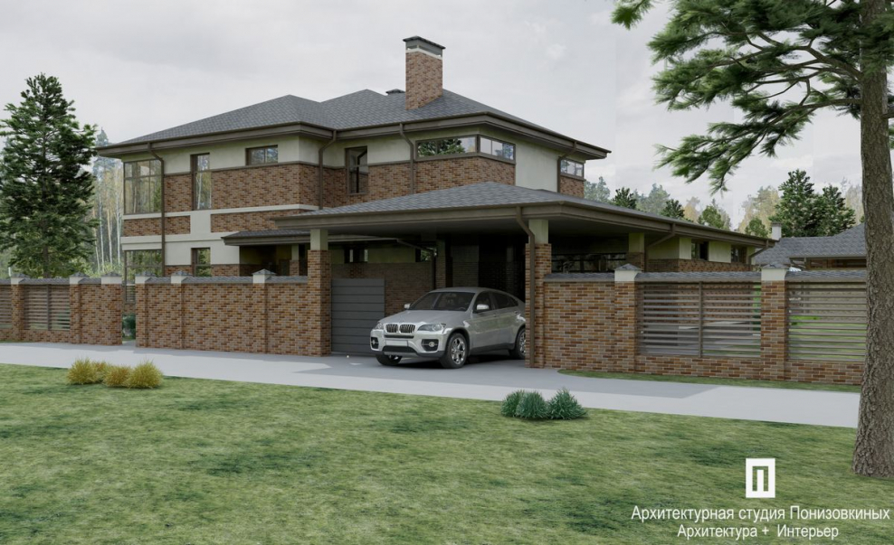 Дом с гаражом и навесом