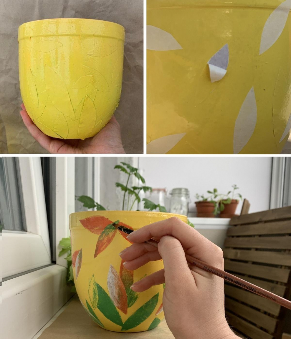 Декор цветочных горшков красками