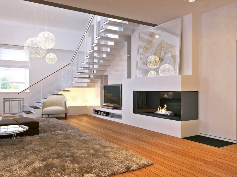 Гостиная с лестницей на второй этаж