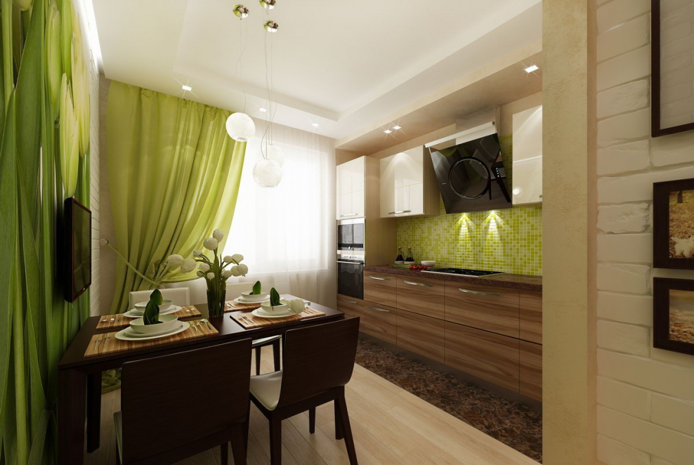 Кухня в зелено коричневых тонах