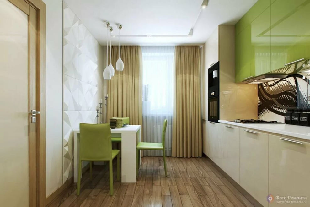 Бежевая кухня с яркими акцентами