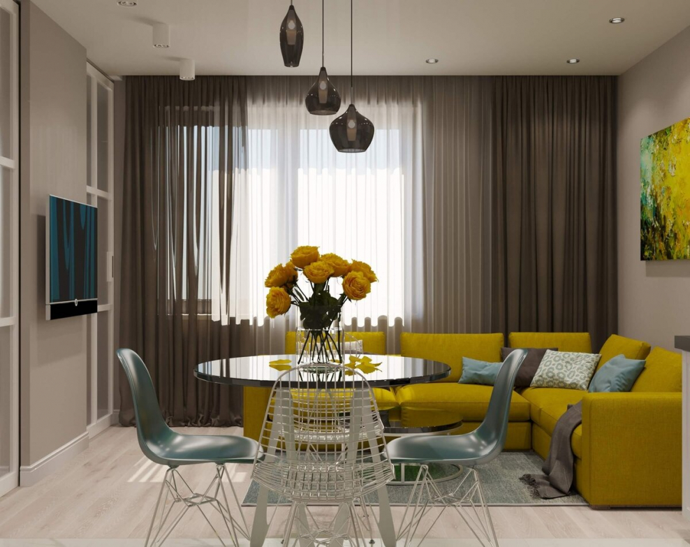 Кухня в бежево-зеленых тонах