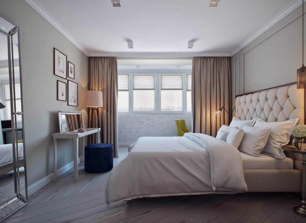 Интерьер спальни с балконом