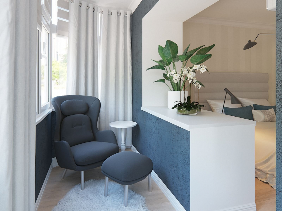 Интерьер спальни с балконом