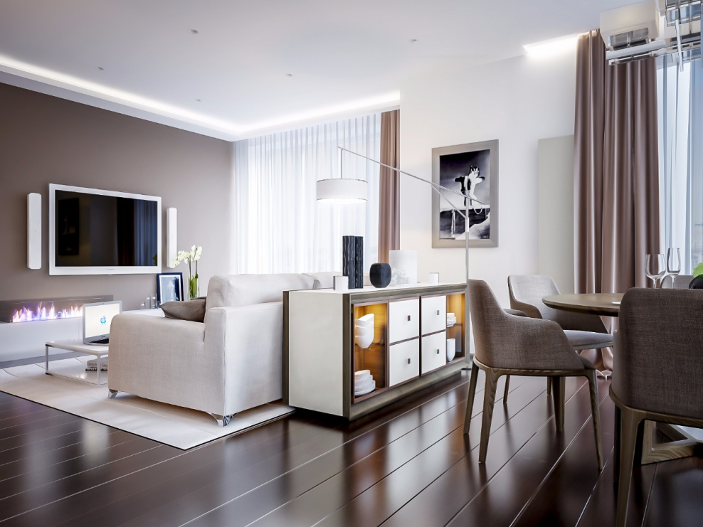 Современная планировка гостиной