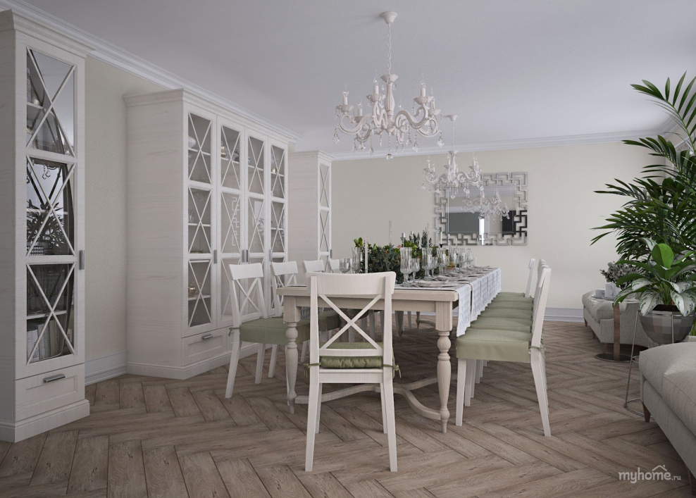 Неоклассика кухня гостиная 20 м