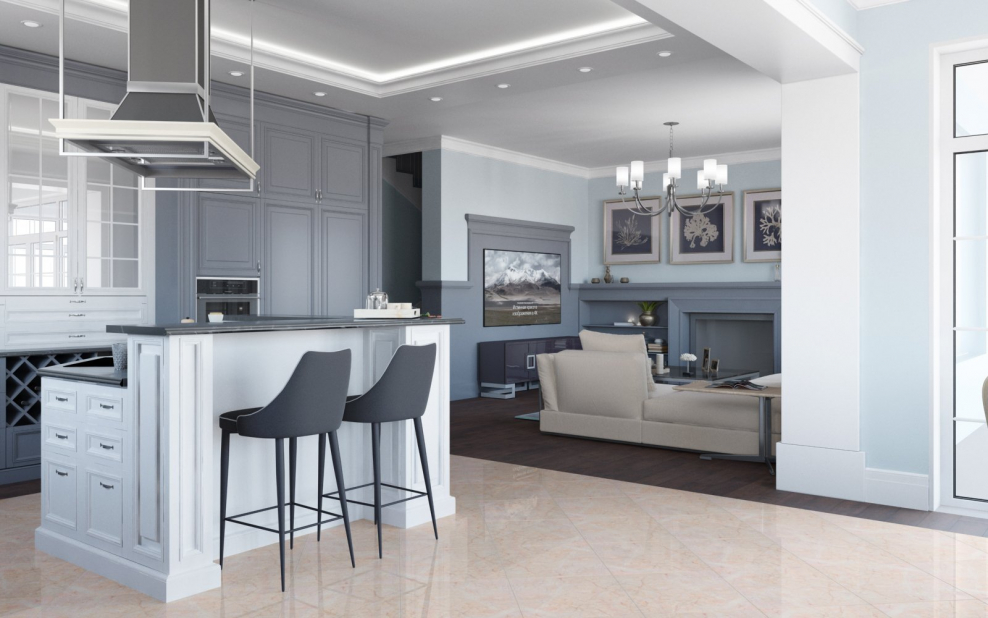 Кухня гостиная с белой кухней