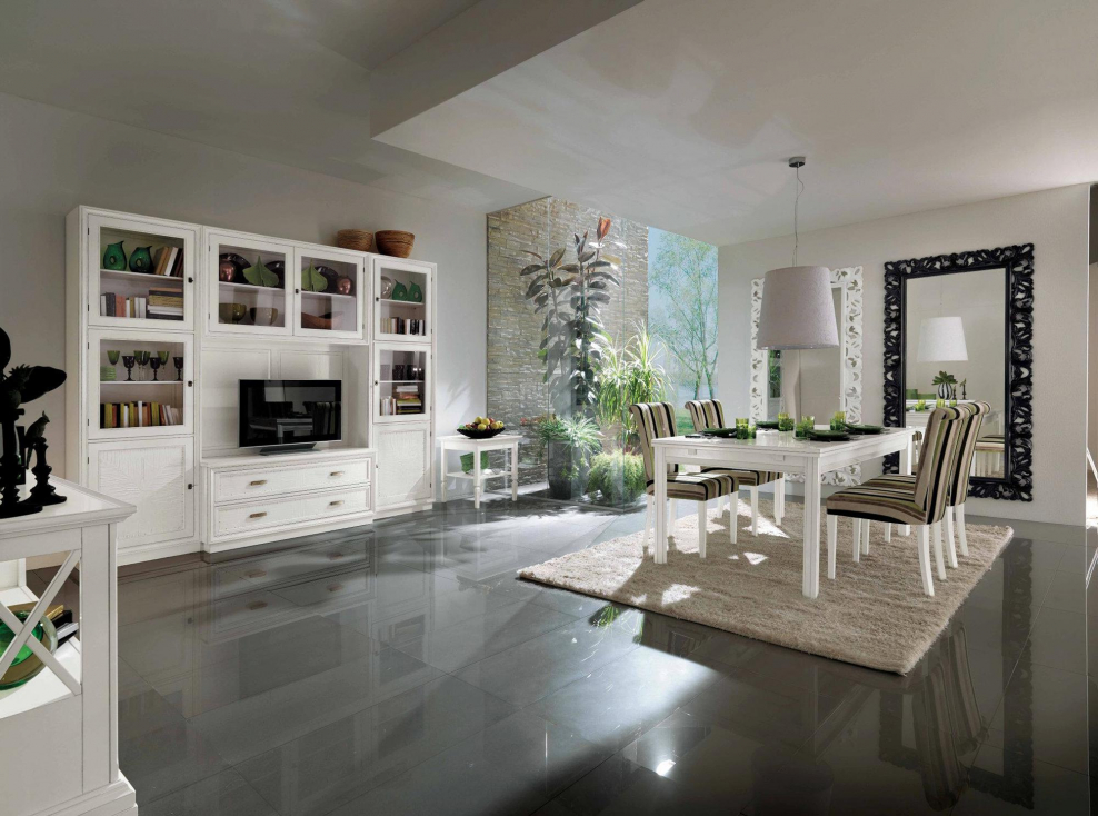 Кухнягостинная в белых тона