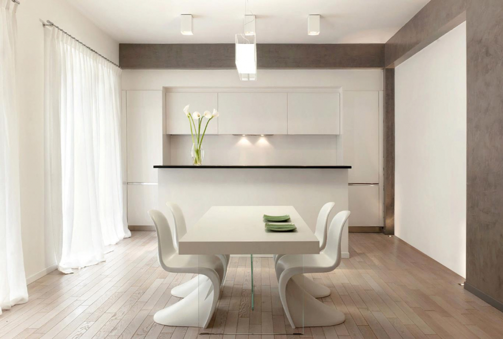 Белая кухня гостиная