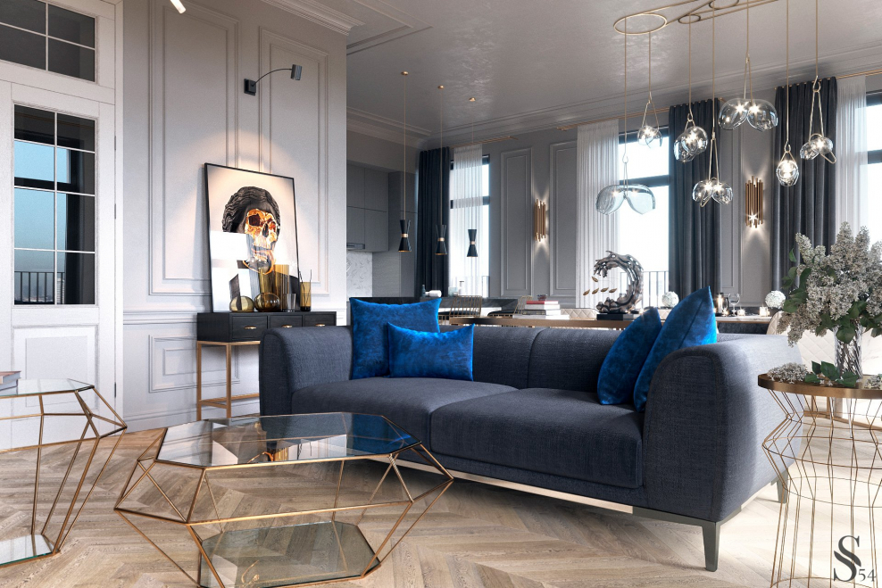 Серо синий интерьер