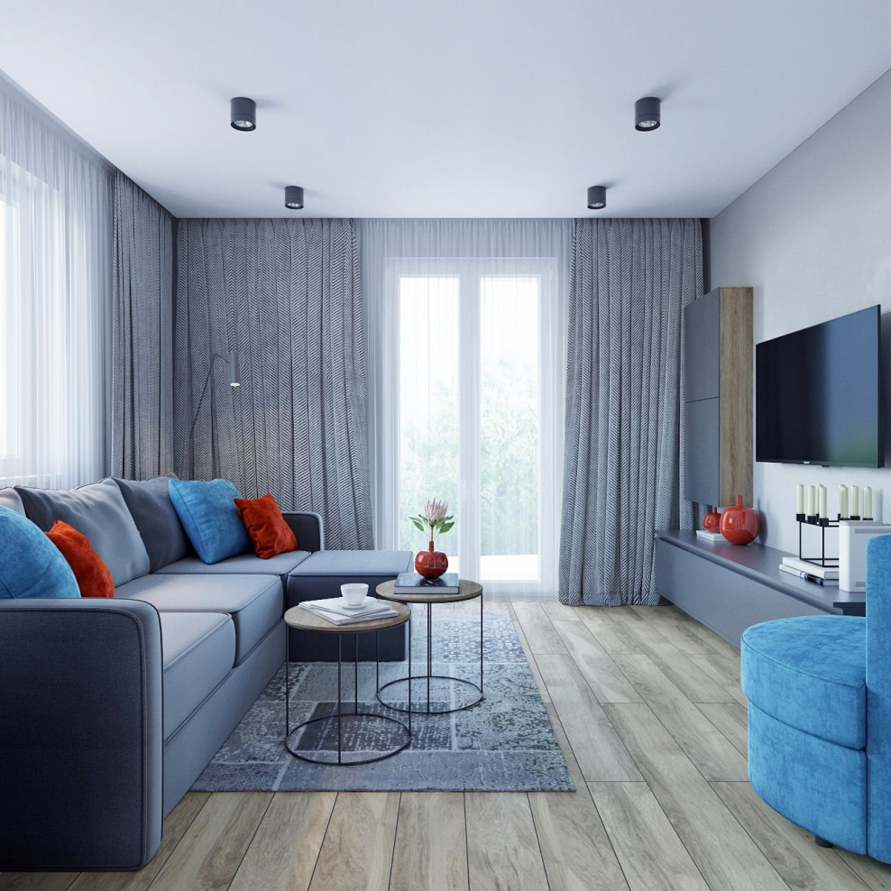Гостиная в серо голубых тонах