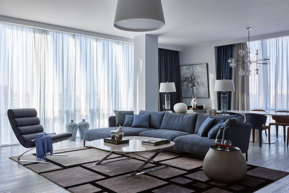 Серо синяя гостиная