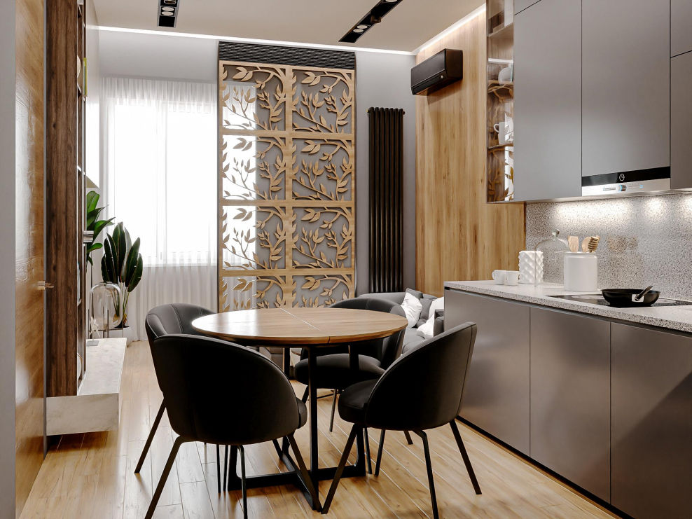 Декорированные перфорированные панели в интерьере кухни