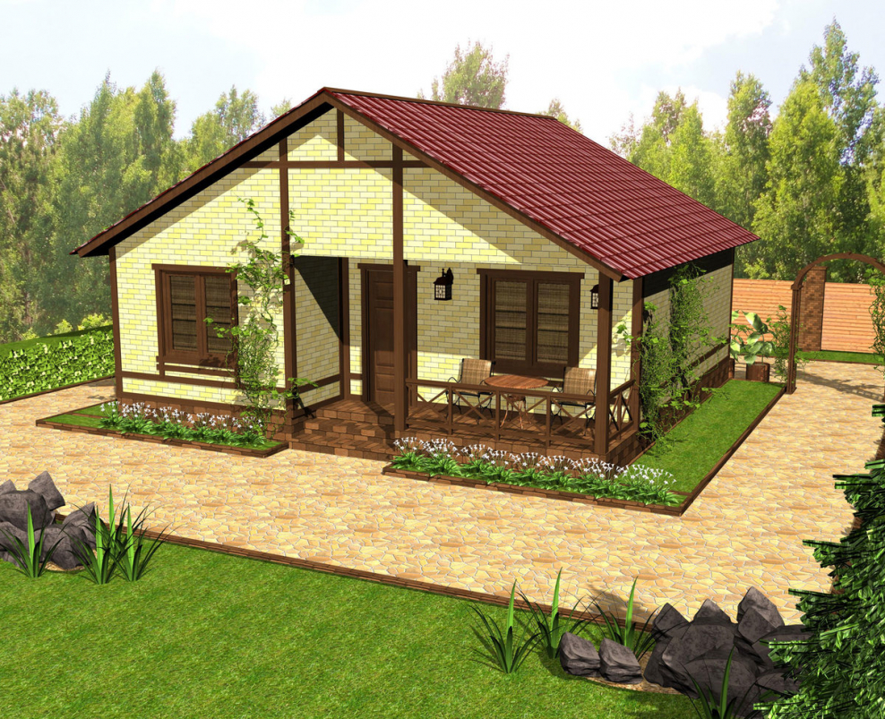 Одноэтажный каркасный домик с гаражом