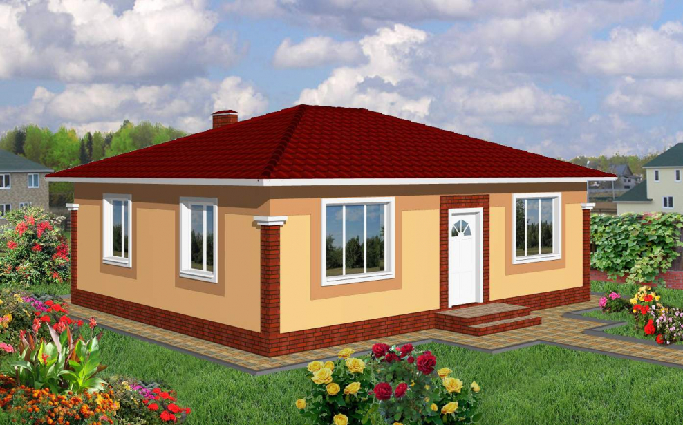 Дом 10 на 10 одноэтажный из пеноблоков планировка