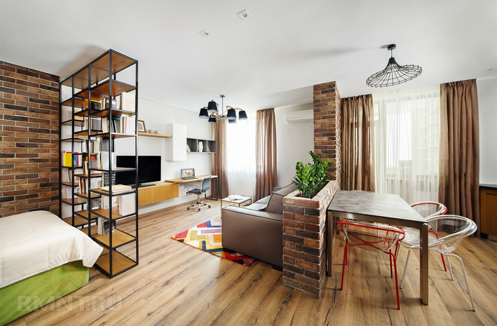 Квартира студия зонирование пространства