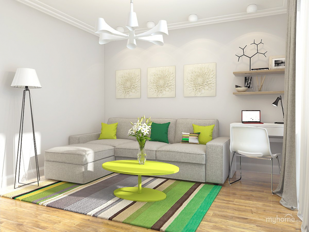 Светлая гостиная с яркими акцентами