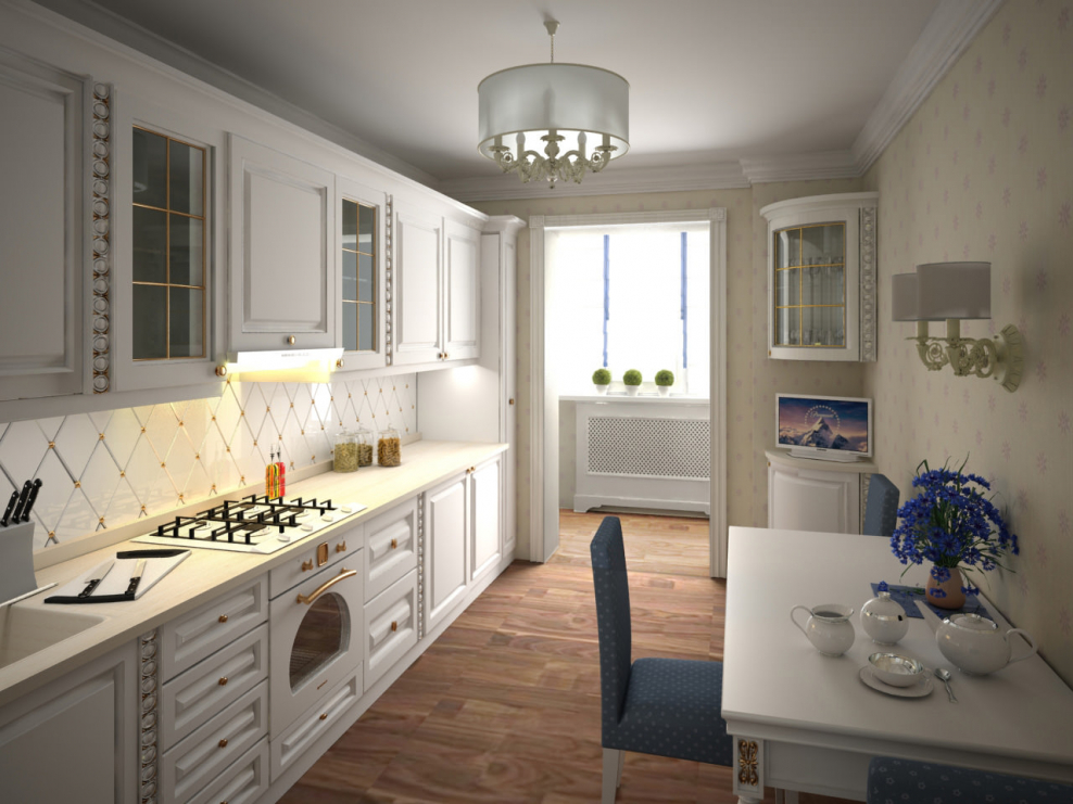 Кухня классика светлая 9кв м