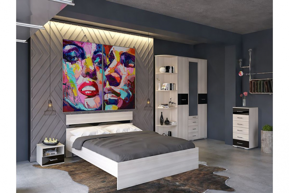 Комод Сити-40.1 (сосна Карелия/черный глянец)