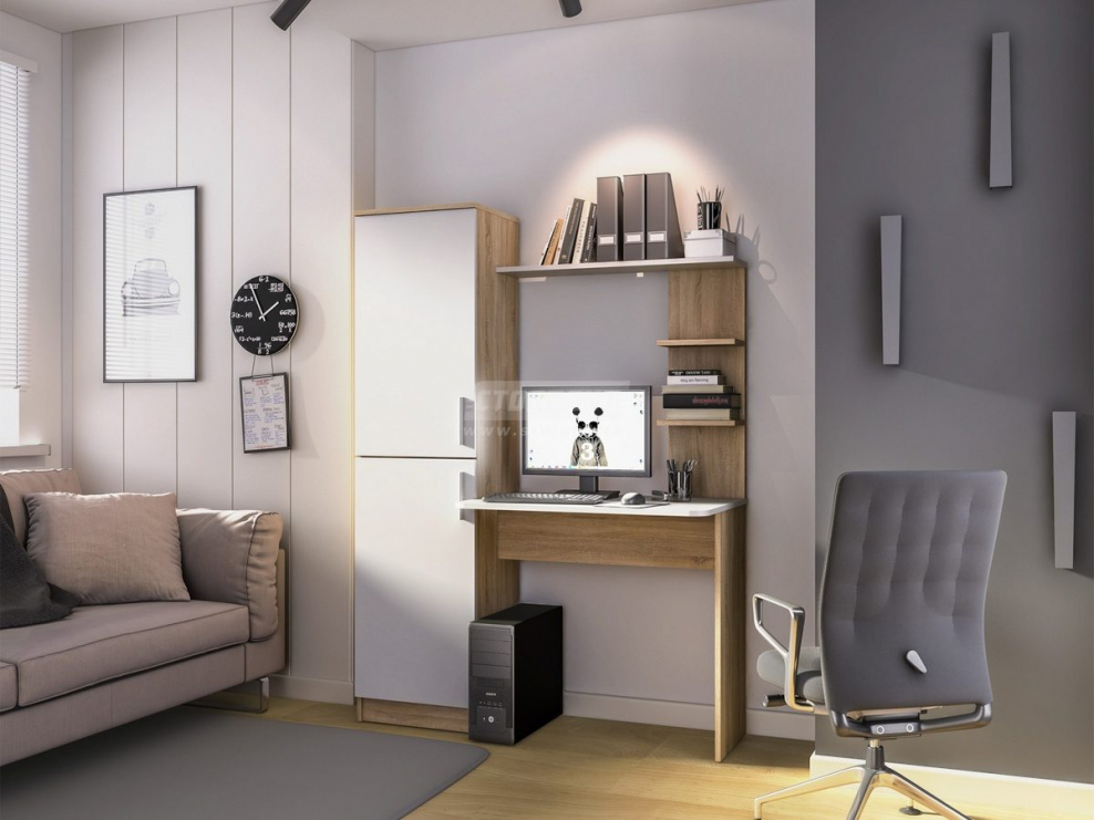 Тесса сб-2737 стеллаж со столом дуб сонома/белый