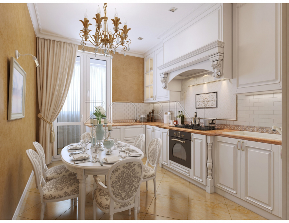 Узкая кухня в классическом стиле