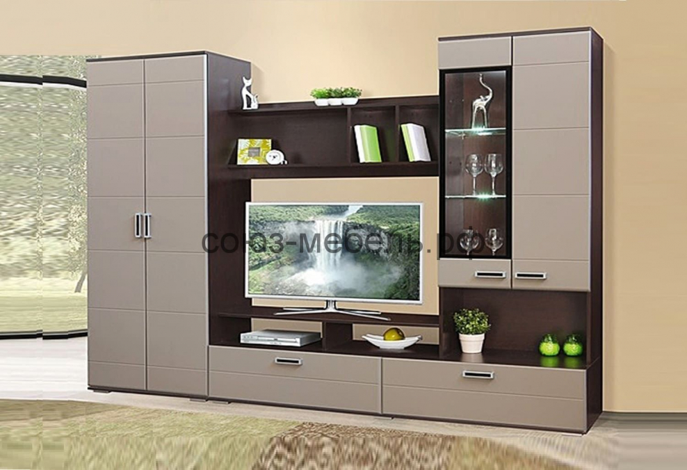 Стенка Орион (венге-белый глянец)