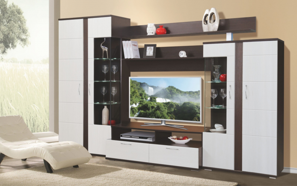 Стенка Хилтон-1 МДФ (венге-пастель мокко)