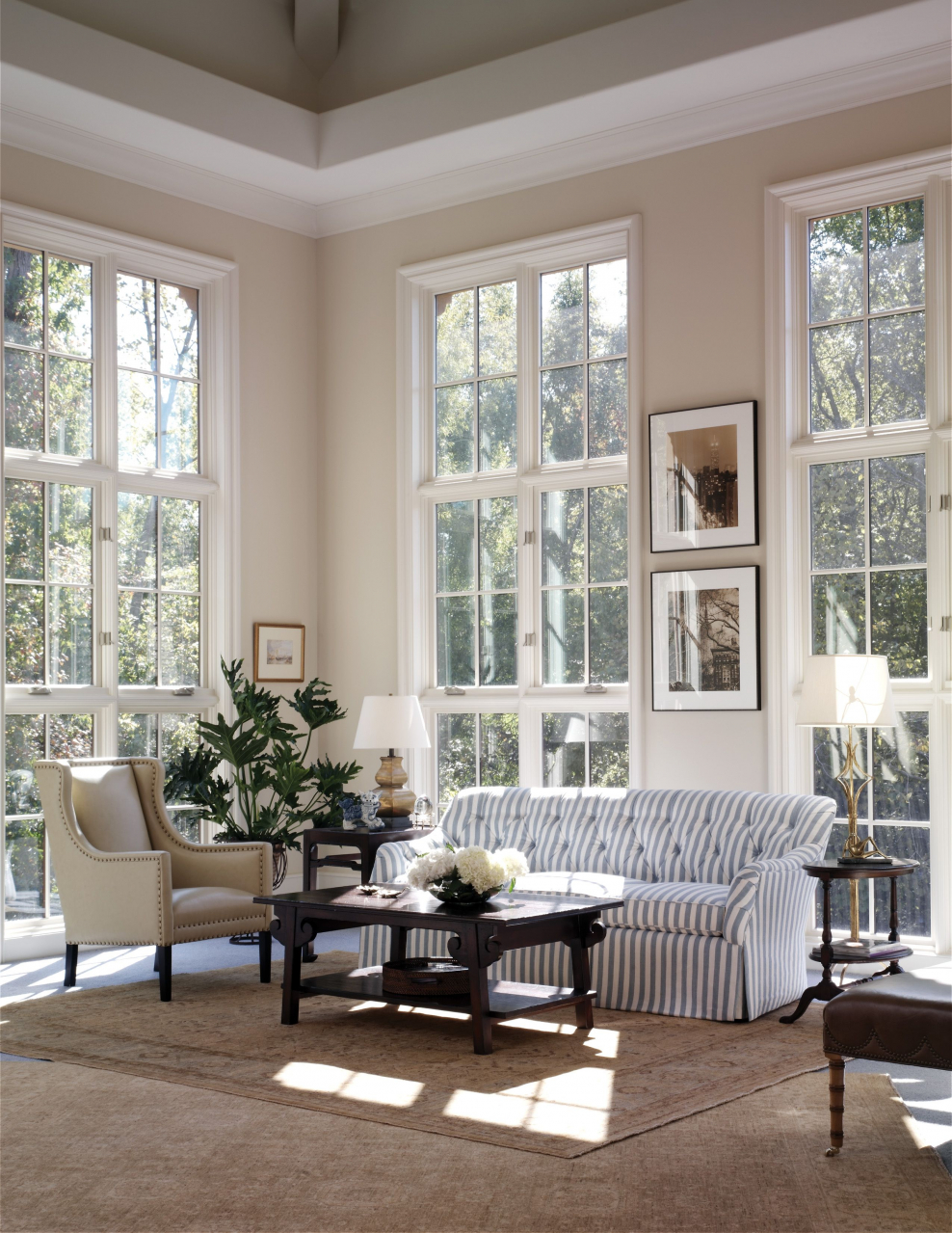 Коричневые пластиковые окна в интерьере