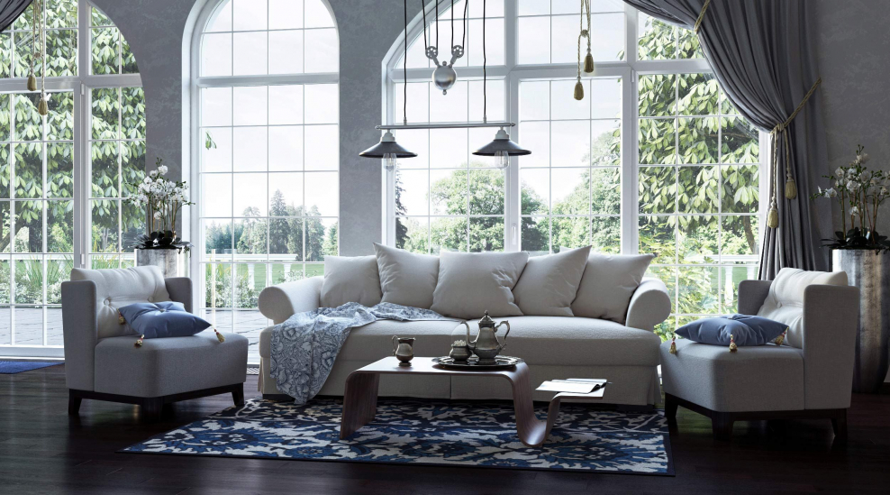 Спальня в скандинавском стиле с панорамными окнами