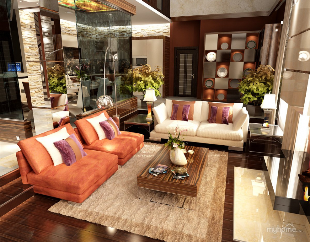 Зона отдыха в гостиной в современном стиле