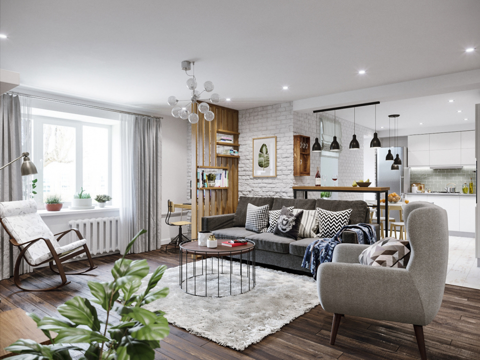 Кухня гостинная Сканди