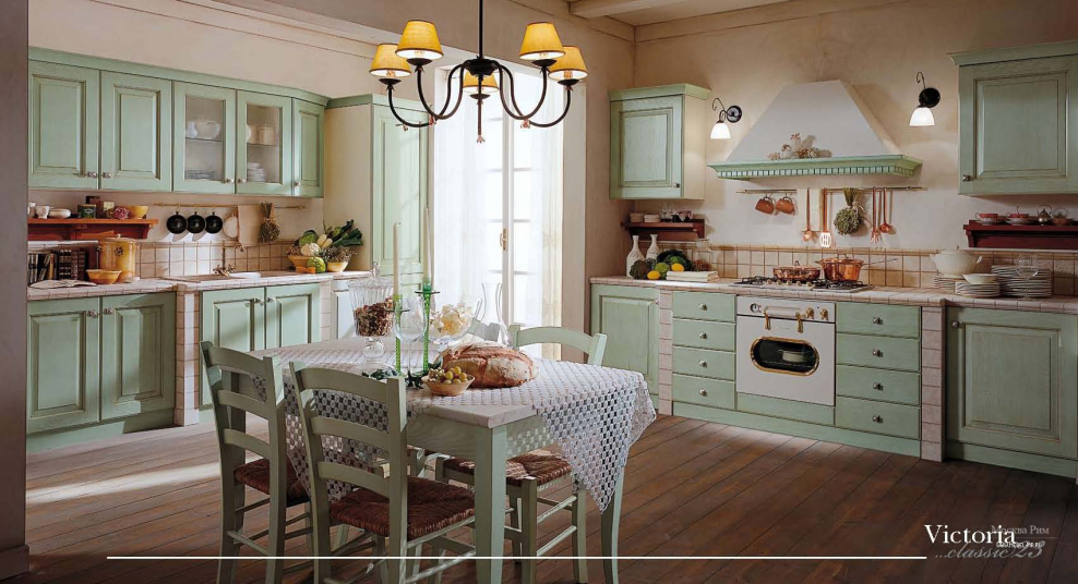 Фисташковая кухня в стиле Кантри