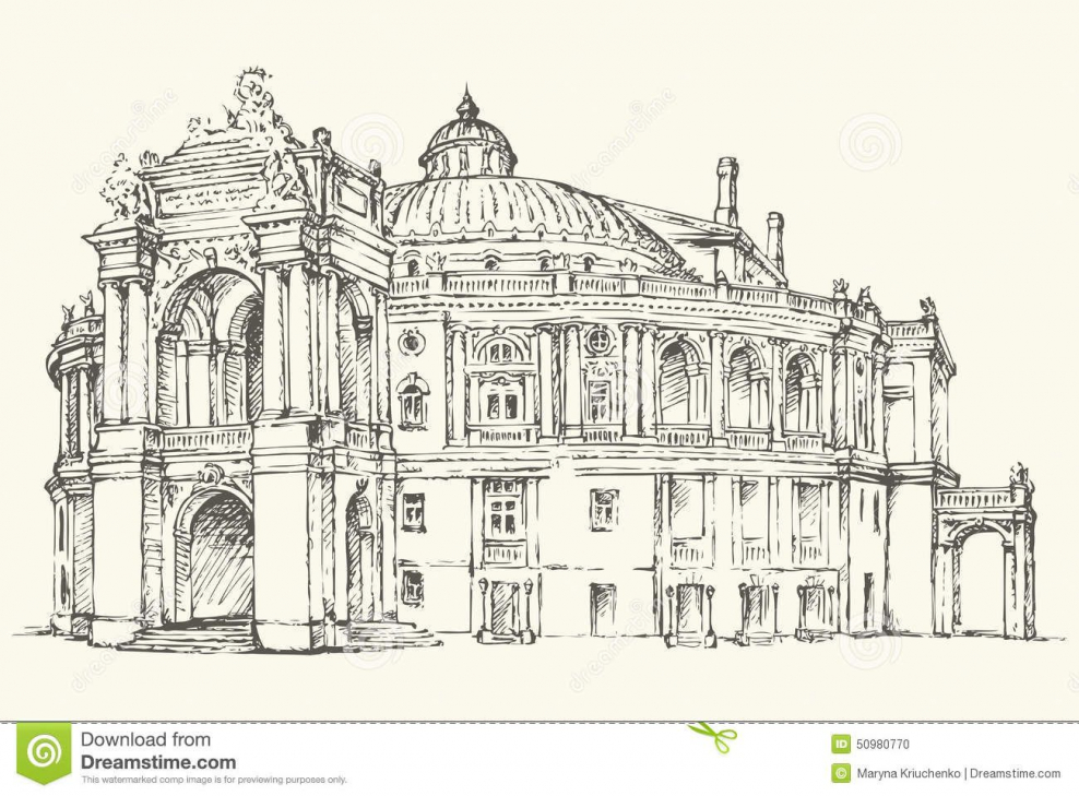Здание в стиле Барокко рисунок карандашом