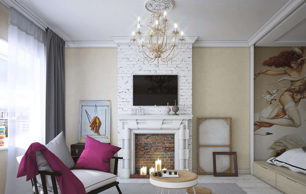 Камин в интерьере однокомнатной квартиры