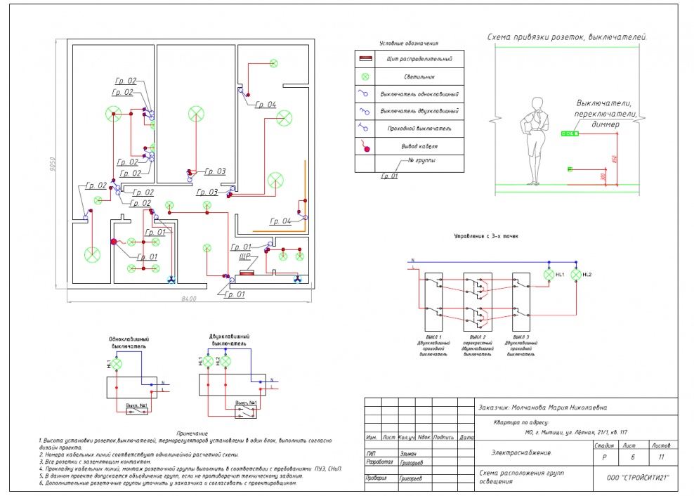 Монтажная схема электропроводки 2х комнатной квартиры