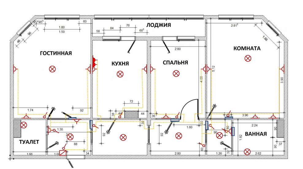 Монтажная схема квартирной электропроводки