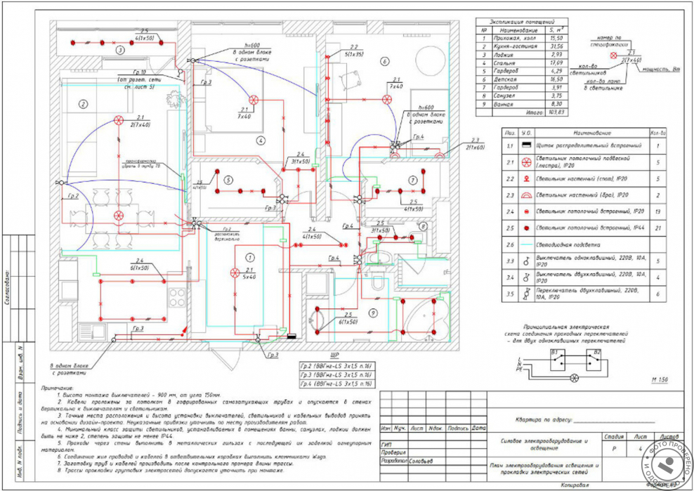 Исполнительная схема розеточной сети