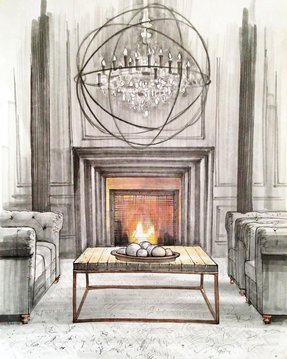 Камин в стиле лофт в интерьере