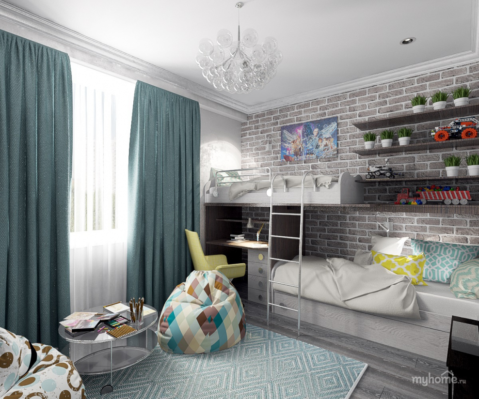 Комната для 2 мальчиков в серых тонах