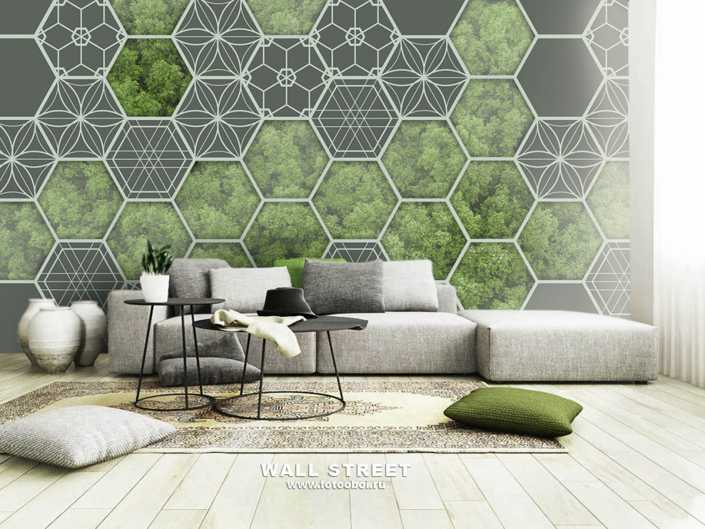 Соты на стене в интерьере