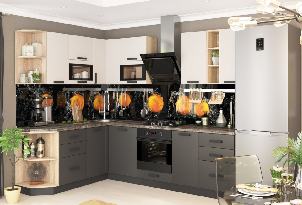 Кухня контемп Домани слоновая кость графит