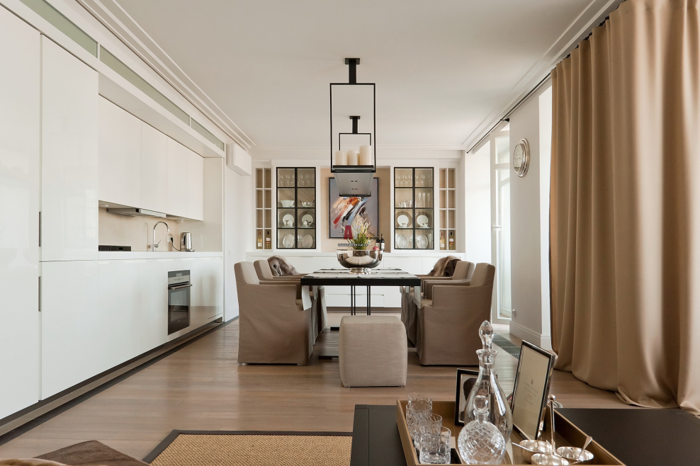 Шторы для бежевой гостиной в стиле лофт