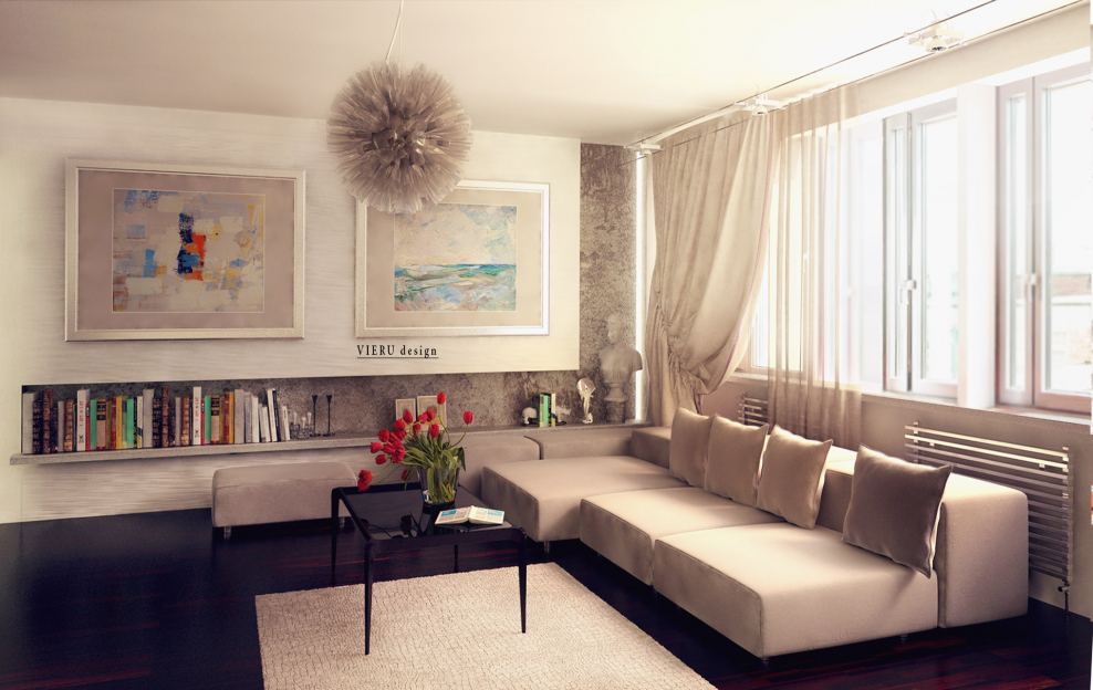 Бежевый интерьер гостиной