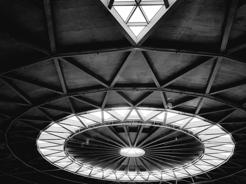 Здание с куполом с круглыми окнами