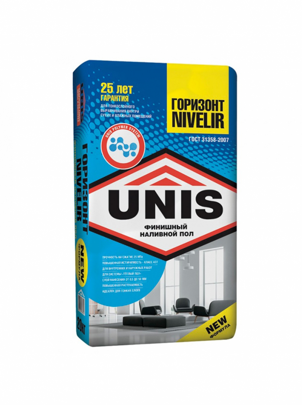 Пол наливной финишный Юнис "Горизонт" nivelir 20 кг