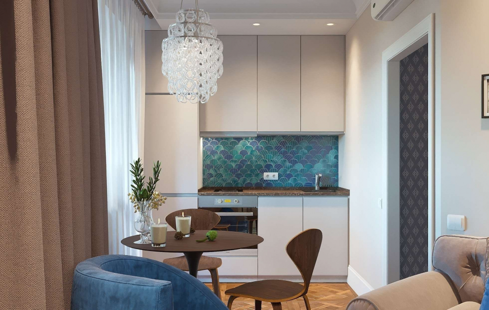 Обеденная зона в гостиной хрущевки