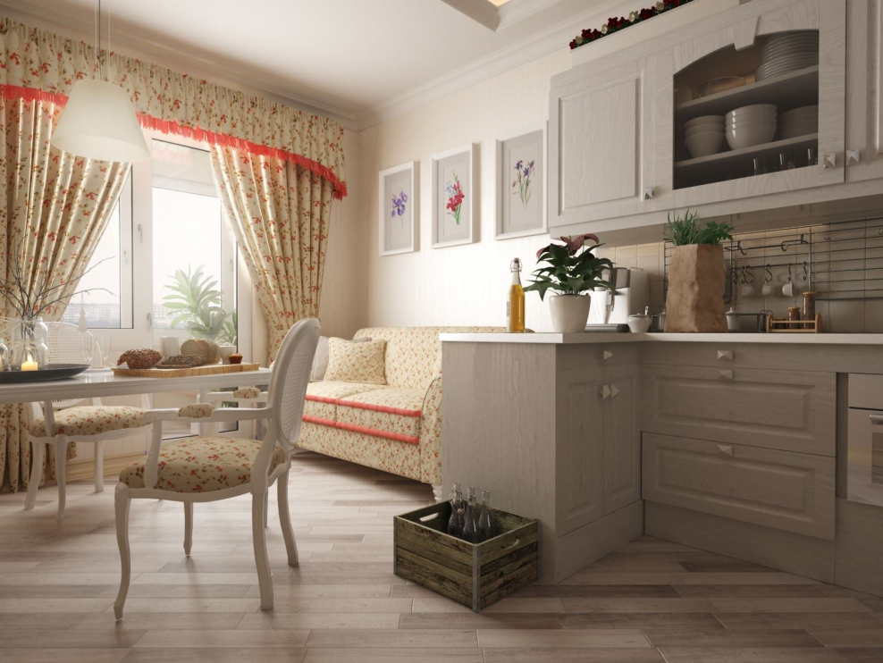 Кухня- гостиная Кантри бежевая